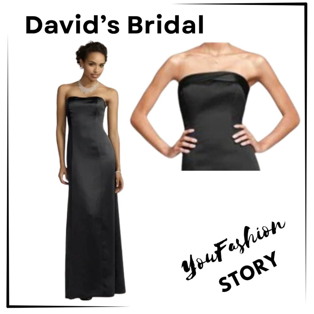 David's Bridal Strapless Black Satin Evening Gown